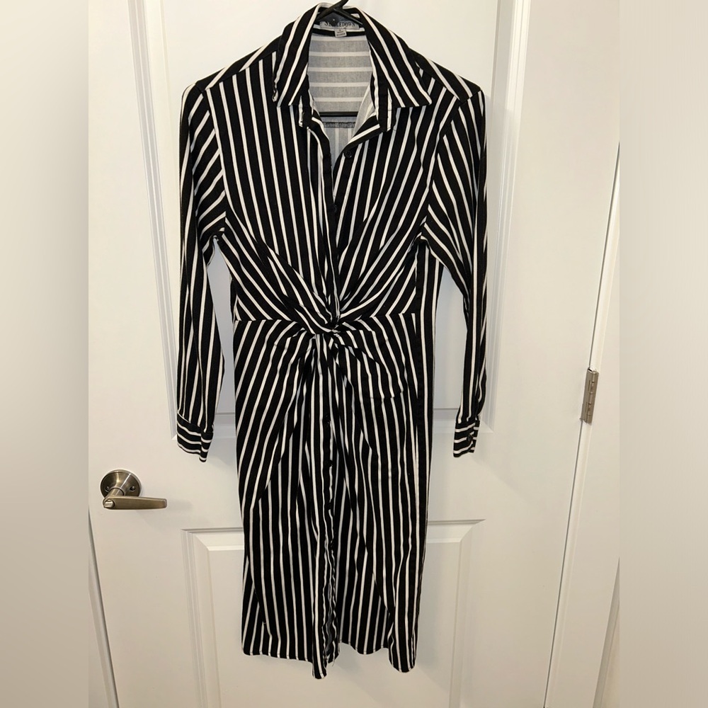 Pin striped long sleeve midi dress